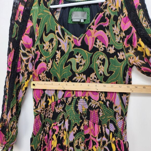 By Anthropologie Mini Dress Sz XS Women’s Genevieve Multicolor Floral Lace Boho - Picture 8 of 10